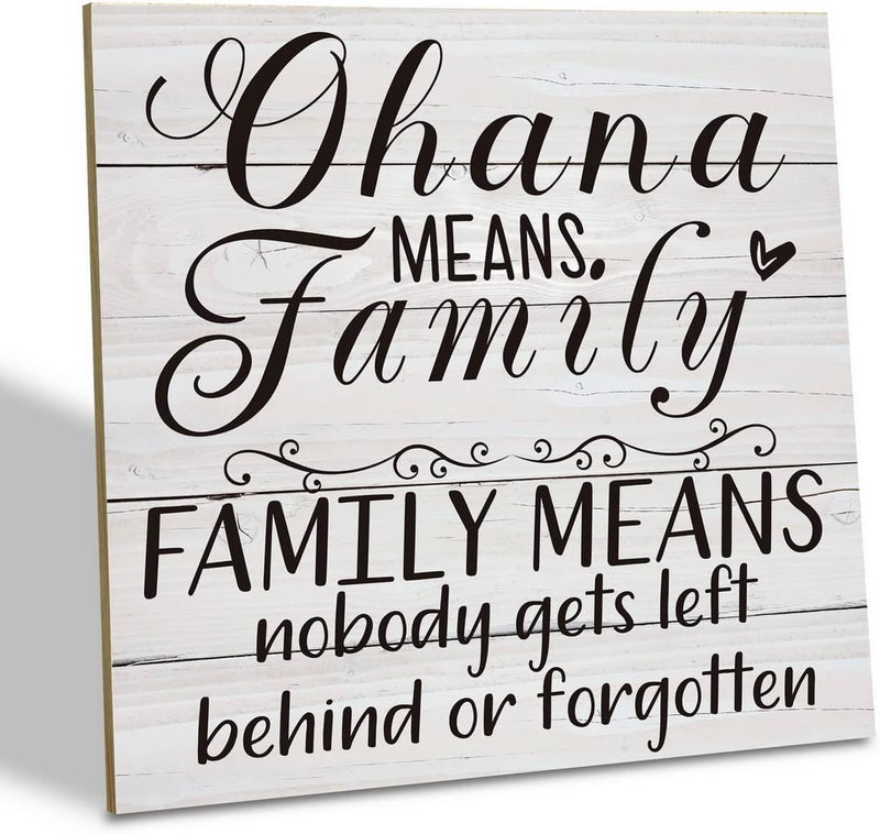 SUSZDOU Family Wooden Plaque, “Family Means Nobody Gets Left Behind or Forgotten”, 6.2x6.2 Inch Table Art Sign, Farmhouse Quote Decor for Living Room or Home Tabletop - Image 1